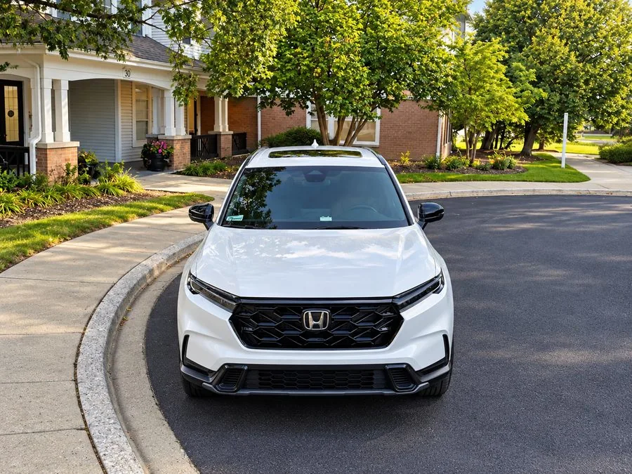 Front view of the white 2026 Honda CR-V Hybrid