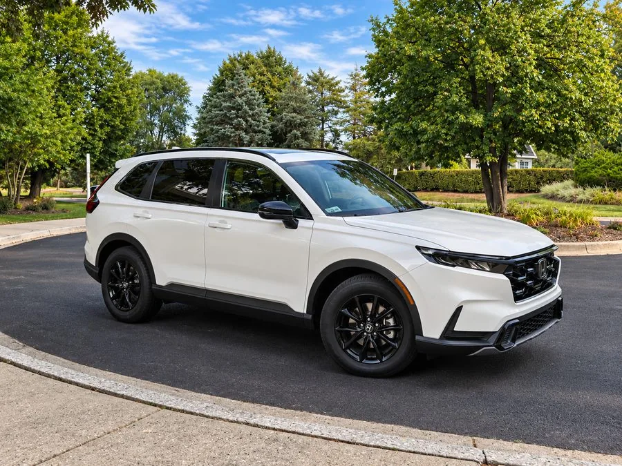 Side profile of the white 2026 Honda CR-V Hybrid