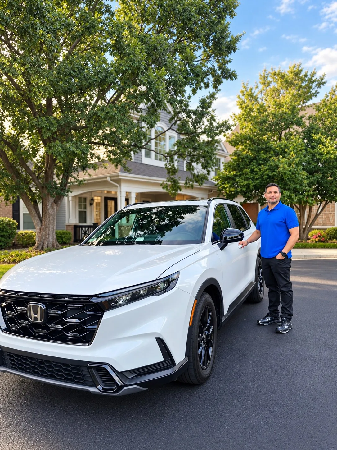Derwin Duarte standing beside his white 2026 Honda CR-V Hybrid