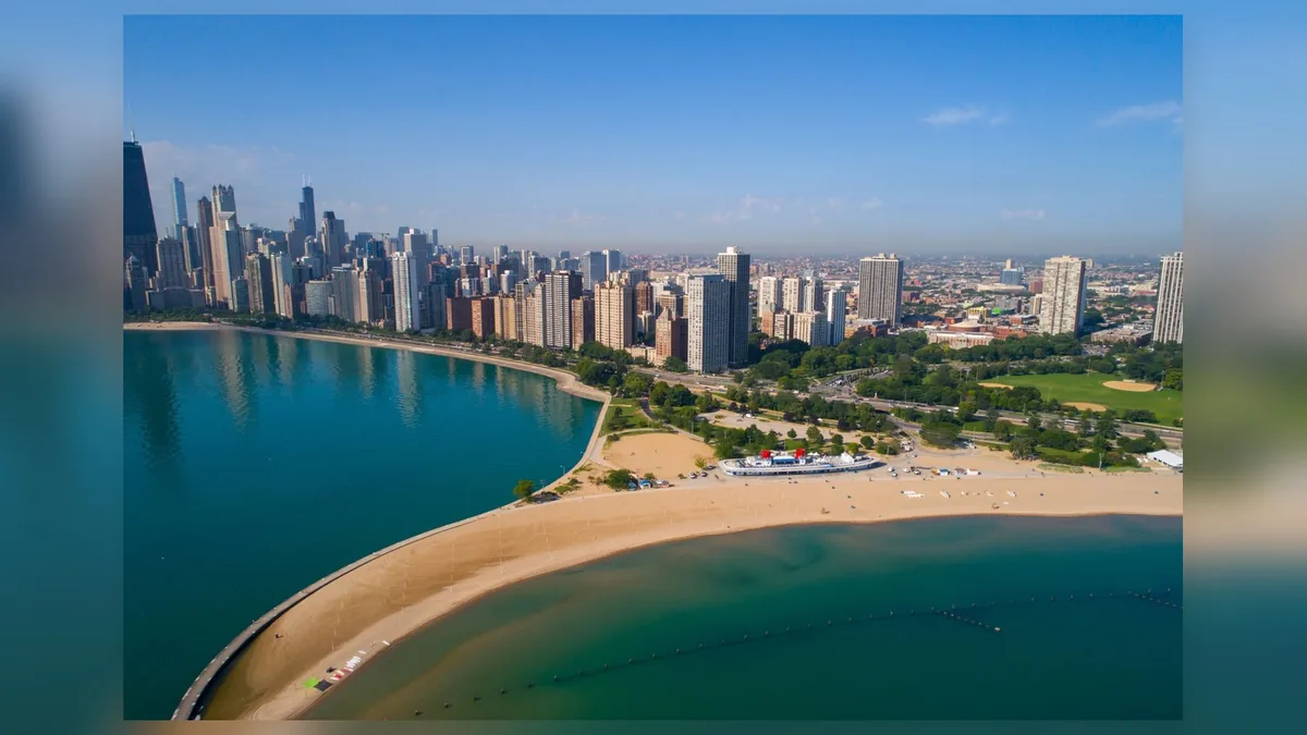 North Avenue Beach and skyline in Chicago